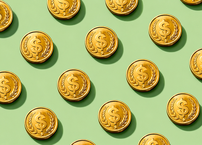Gold Dollar Coin Pattern on Green Background