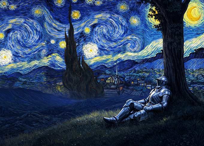 Knight Resting Under Starry Night