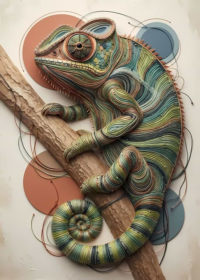 Intricate Paper Chameleon Art