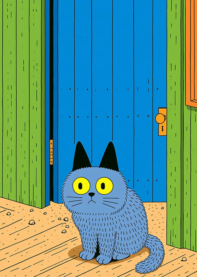 Blue Cat Sitting by Door