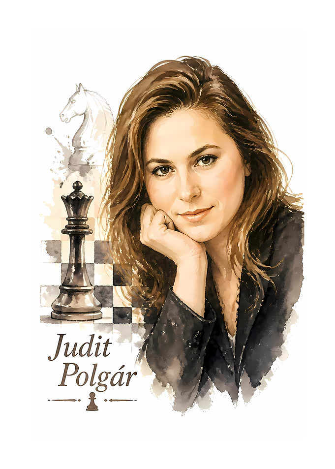 Judit Polgár Chess Portrait Illustration