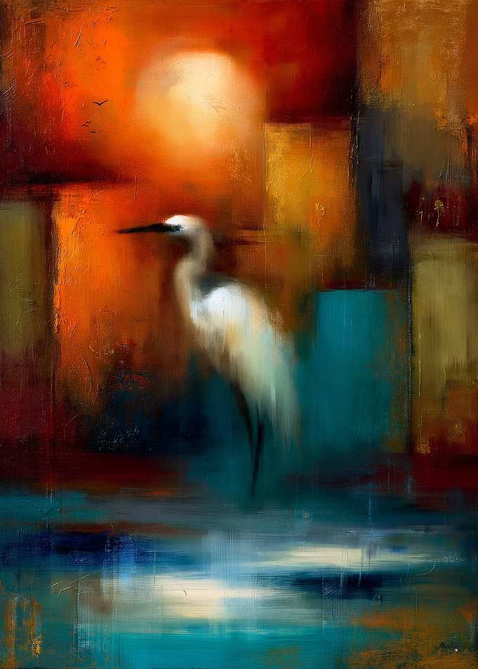 Luminous Atmospheric Abstract Modernism No. 03 – Heron in Silent Light Wall Art