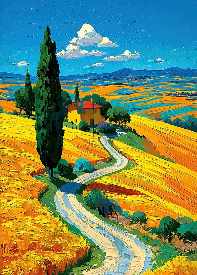 Tuscan Landscape with Cypress Trees
