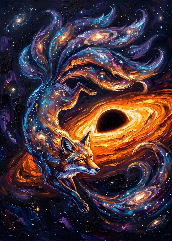 Cosmic Nine-Tailed Fox Nebula Art