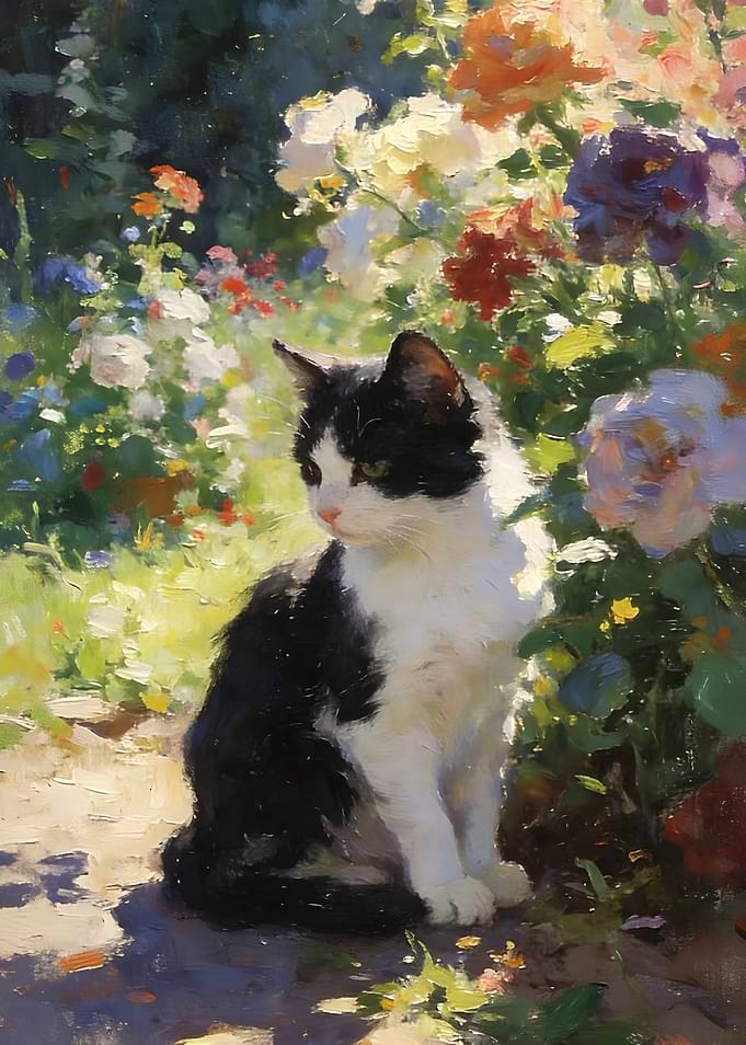 Black and White Cat in Garden