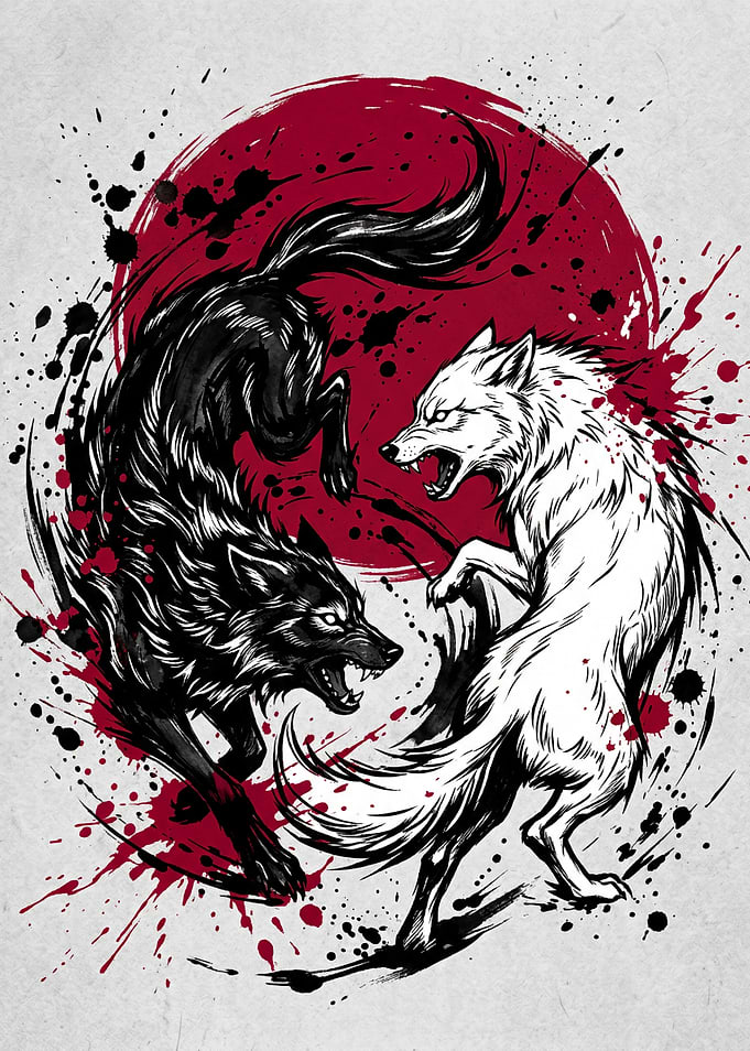 Black and White Wolf Yin Yang