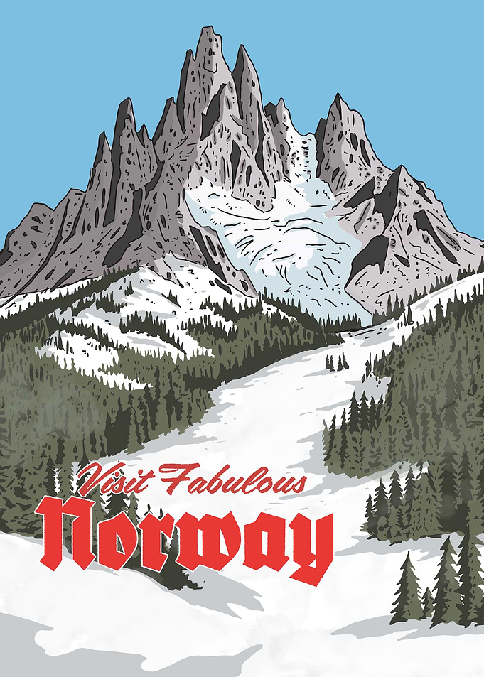 Vintage Travel Poster of Norway Mountains