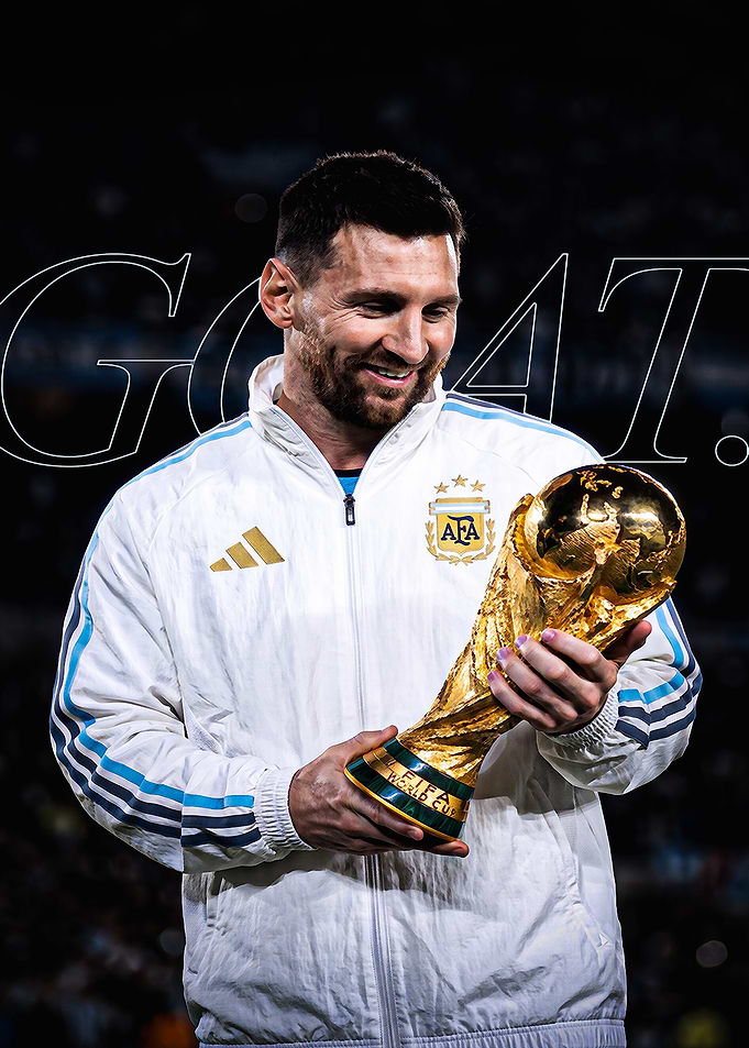 Lionel Messi Holding World Cup Trophy