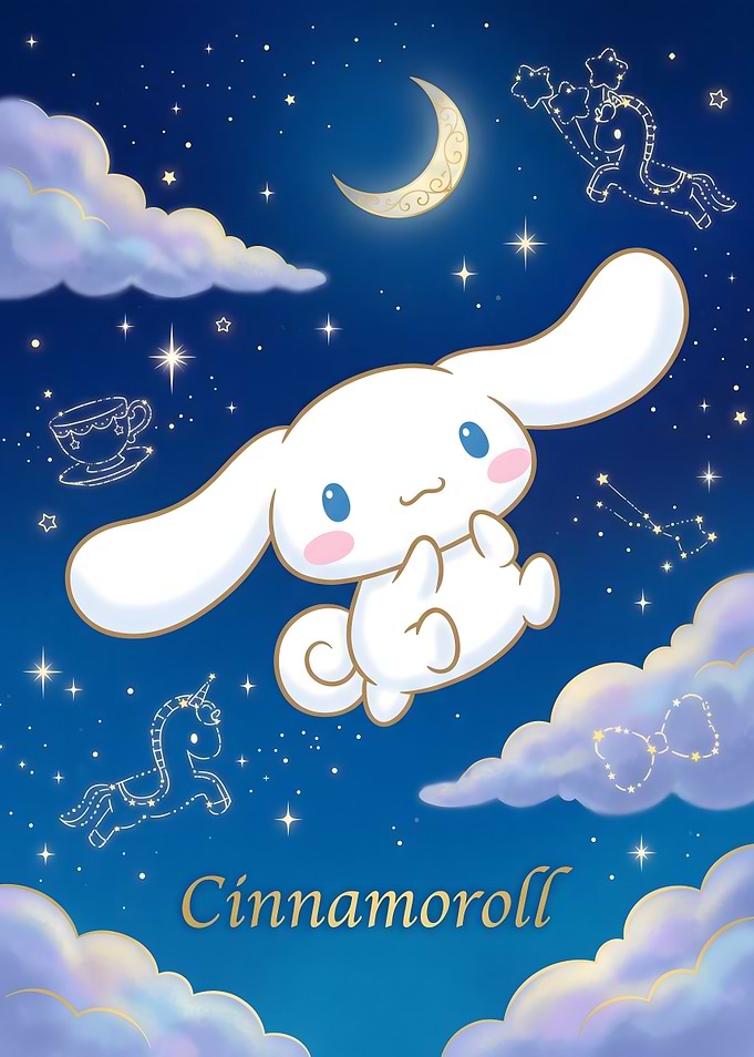 Cinnamoroll Floating in Starry Night Sky