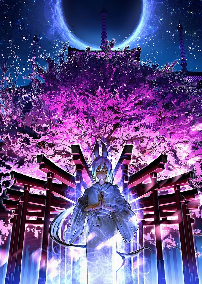 Mystical Shrine Maiden Under Cherry Blossoms