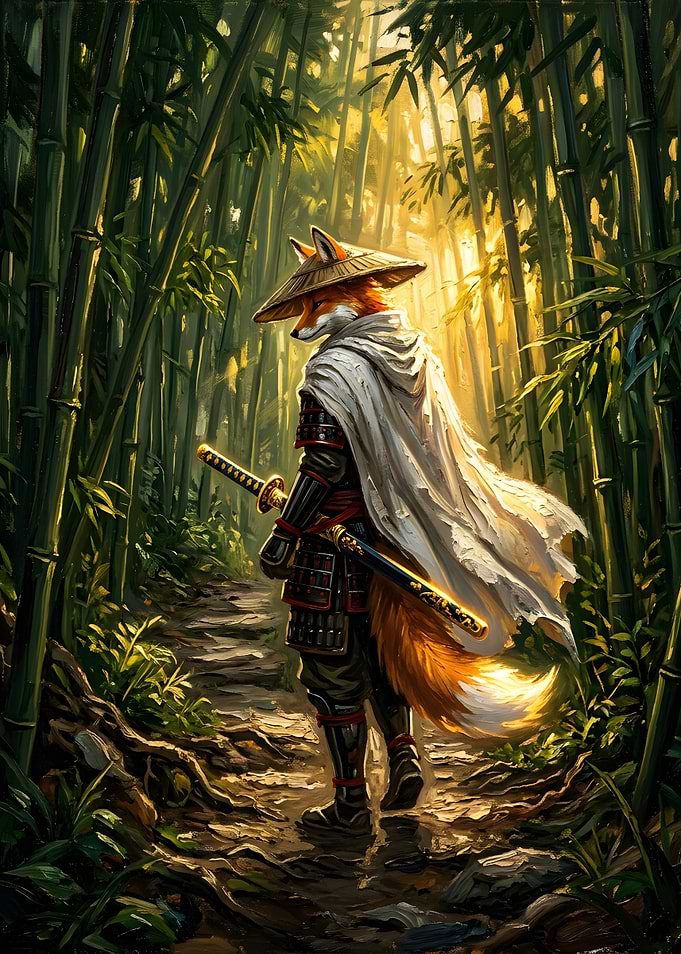 Fox Samurai in Bamboo Forest