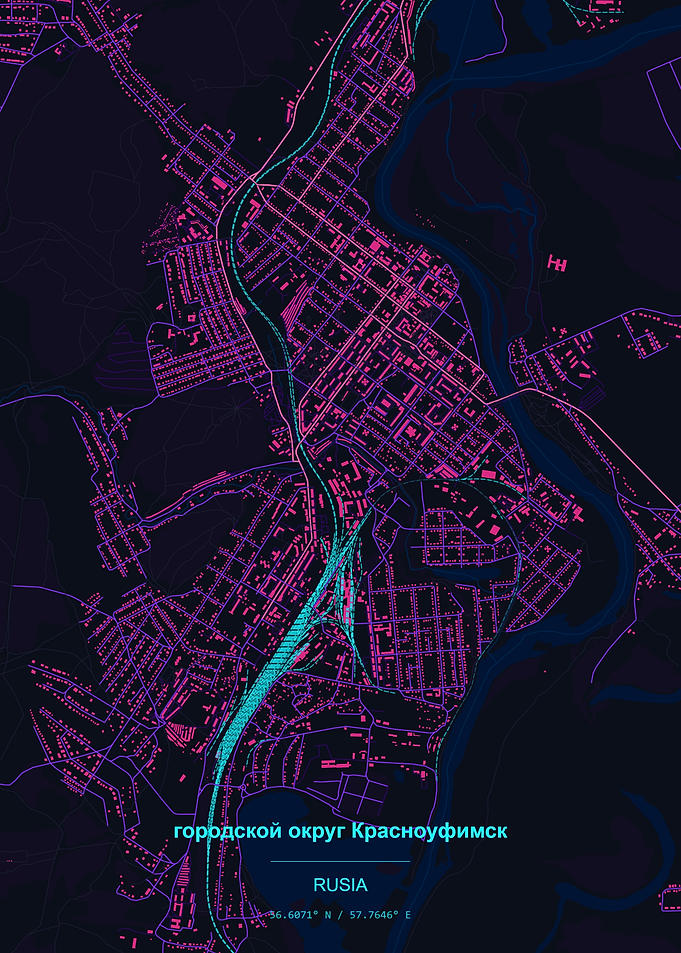 Krasnoufimsk City Map Neon Art