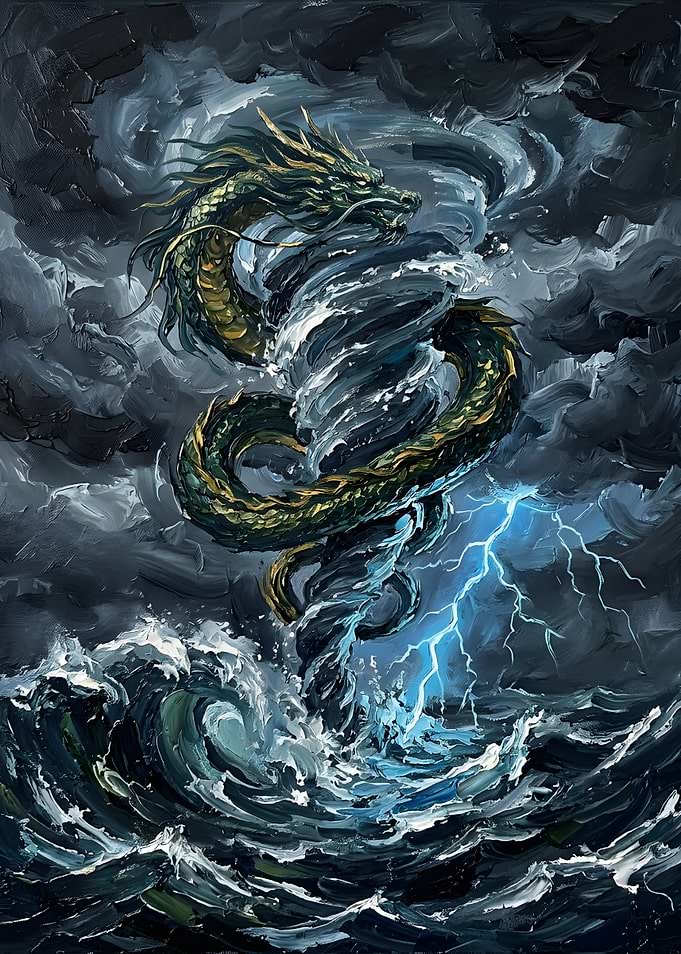 Storm Dragon Rising from Ocean