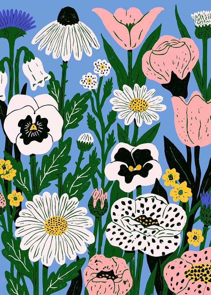 Colorful Hand-Drawn Floral Garden Illustration