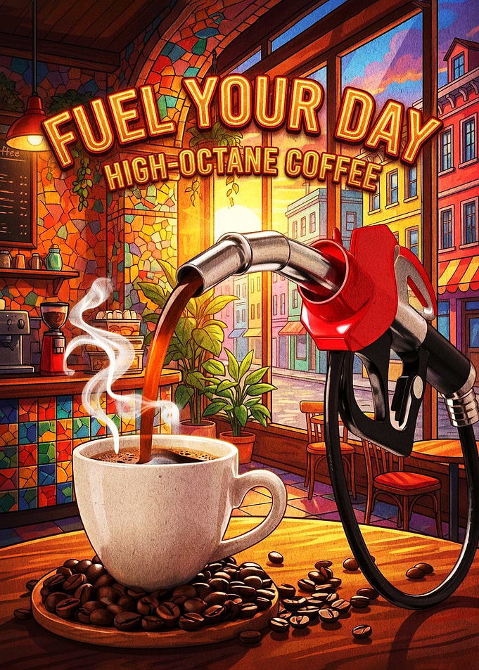 High-Octane Coffee Fuel Your Day Poster