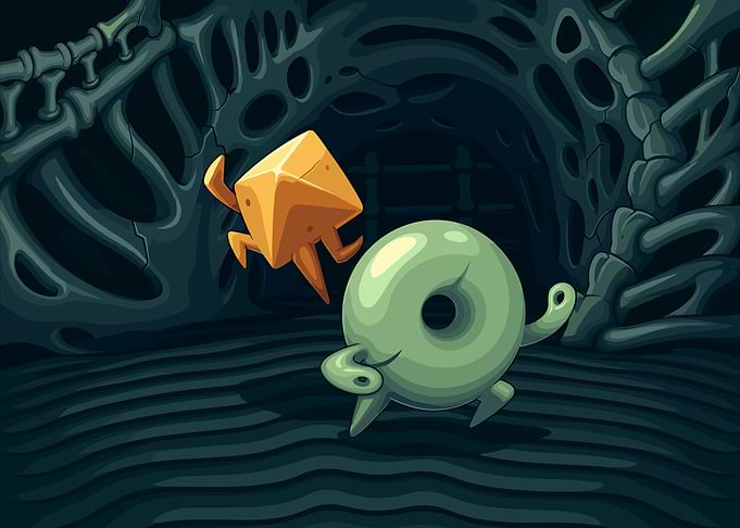 Pixel Art Abstract Creatures in Cave