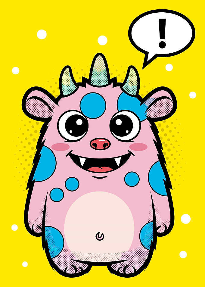 Cute Pink Monster Pop Art Illustration