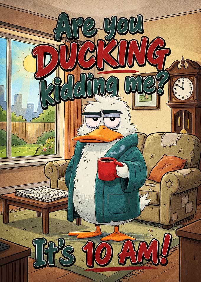 Grumpy Duck Morning Coffee Cartoon