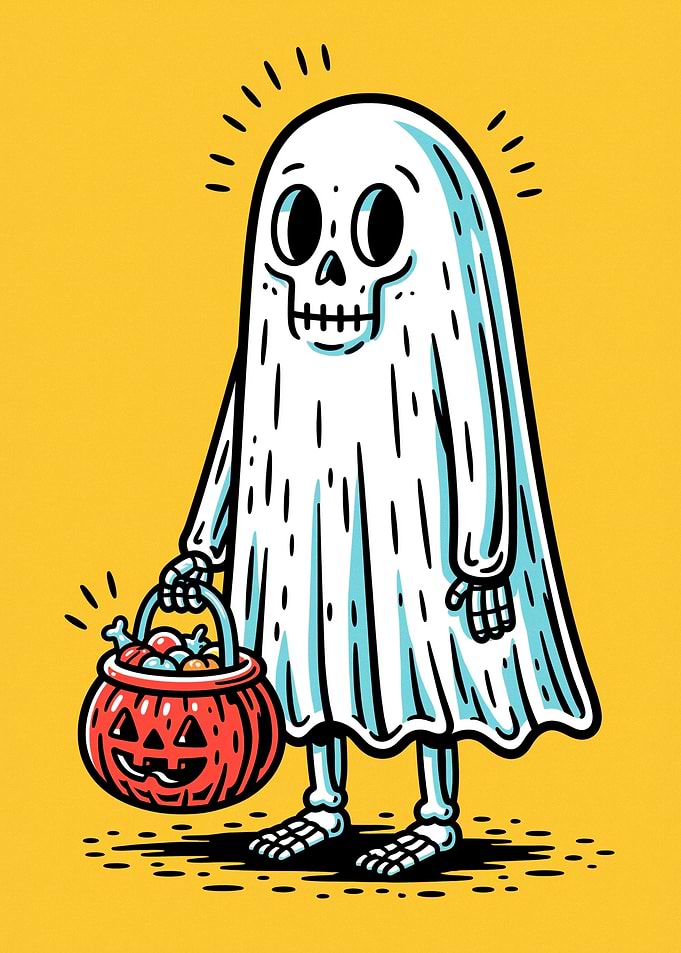 Cute Skeleton Ghost Trick-or-Treater