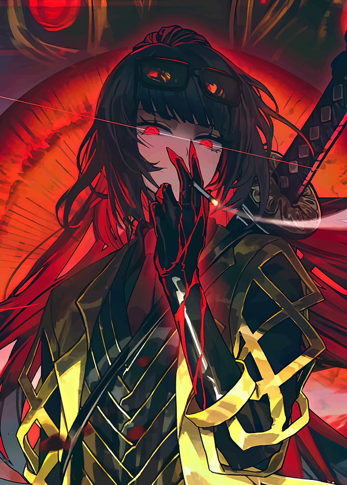 Anime Girl with Katana and Cigarette