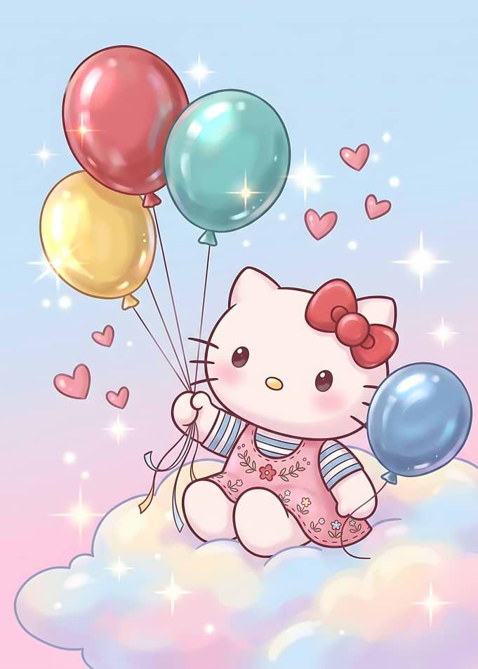 Hello Kitty Floating on Clouds