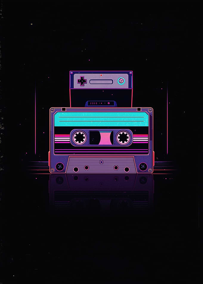 Neon Synthwave Cassette Tape Illustration