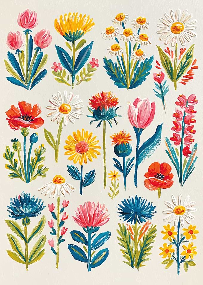 Colorful Hand-Painted Wildflower Botanical Illustration