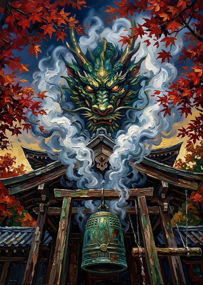 Dragon Spirit Over Japanese Temple Bell