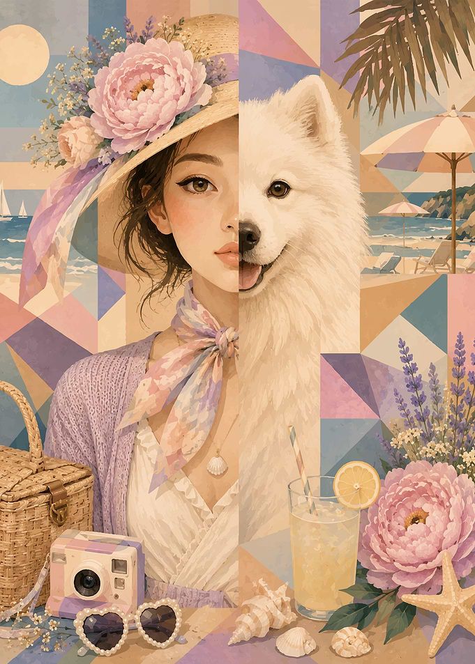 Split Portrait of Girl and Dog