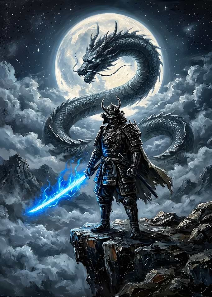 Samurai Warrior with Dragon and Sword