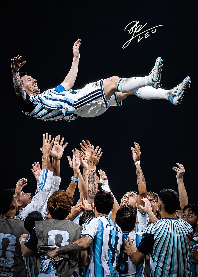 Lionel Messi Lifted by Teammates