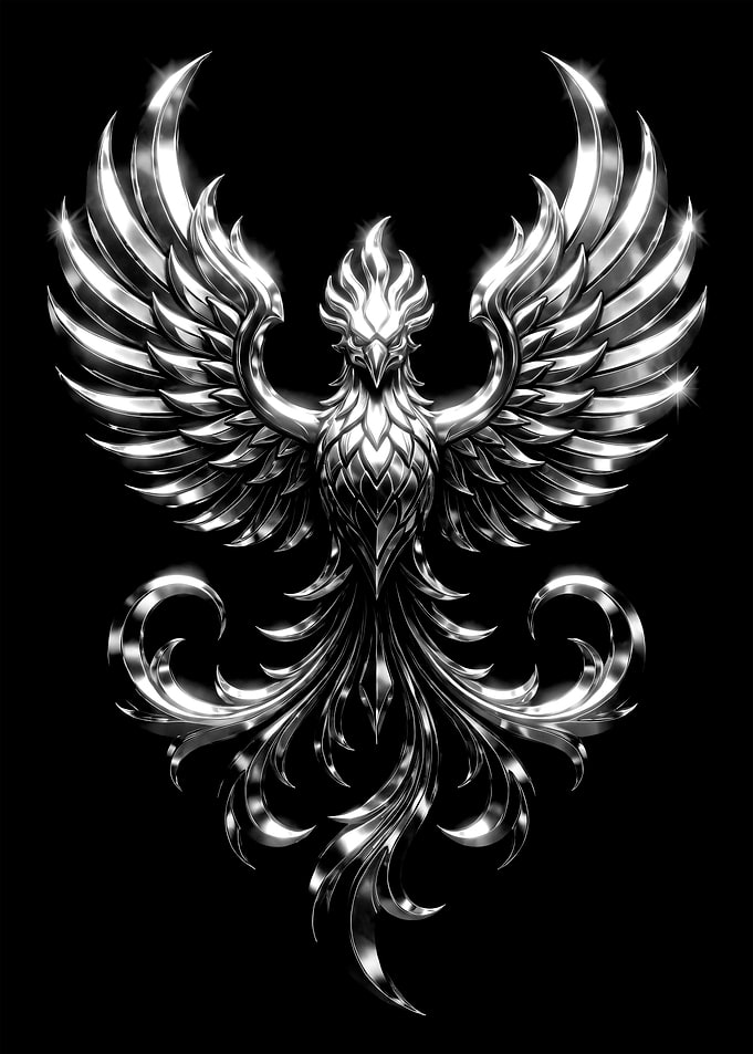 Metallic Silver Phoenix Emblem
