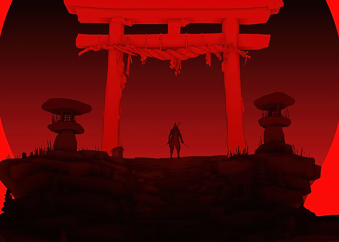 Samurai Silhouette at Torii Gate