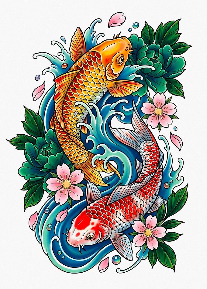 Traditional Japanese Koi Fish Tattoo Design