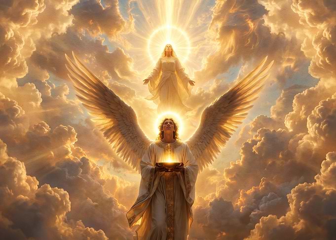 Angelic Figures in Golden Clouds