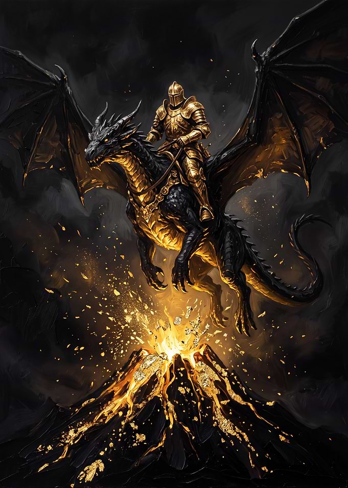 Golden Knight Riding Black Dragon