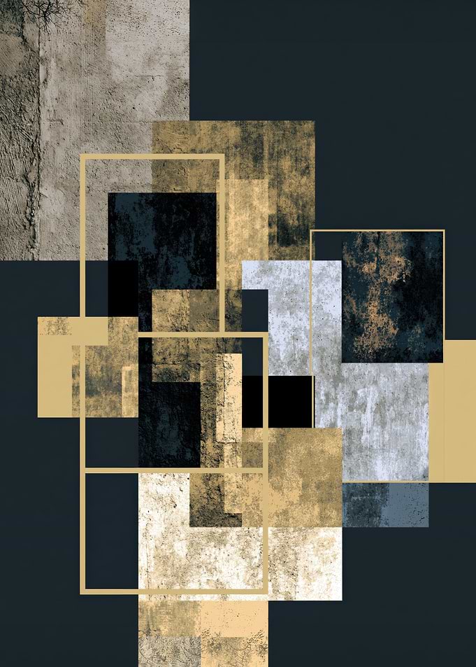 Abstract Geometric Gold and Navy Industrial Art
