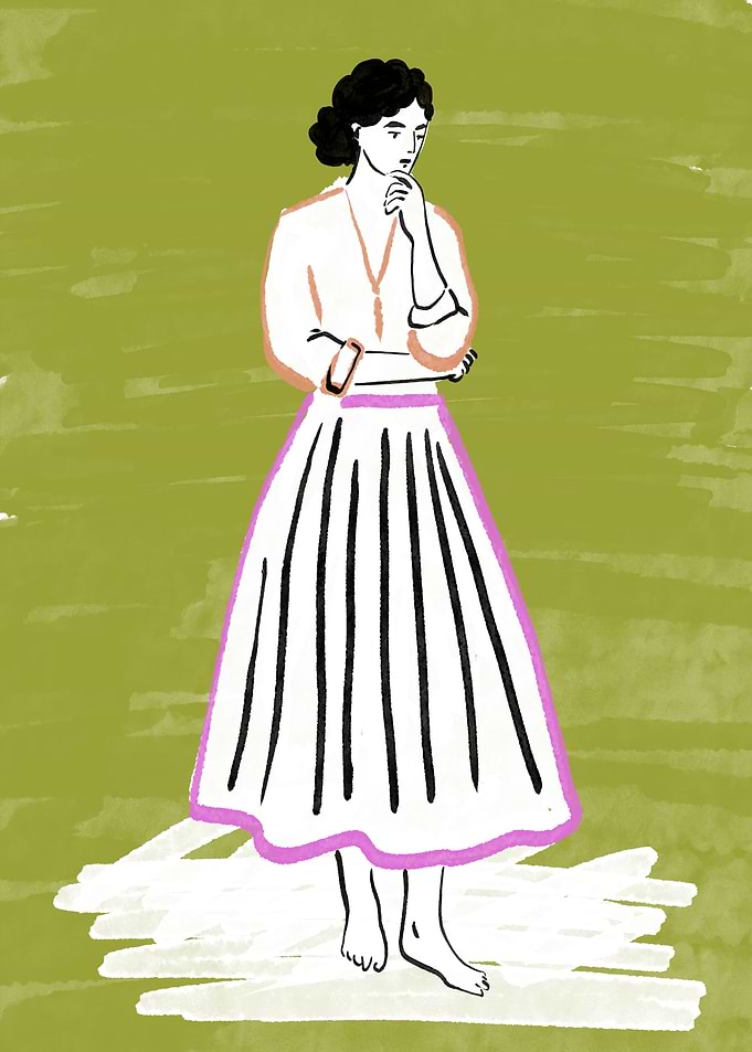 Thoughtful Woman in Minimalist Illustration