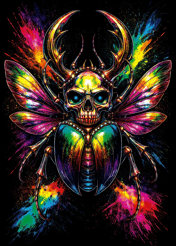 Vibrant Skull Stag Beetle Illustration