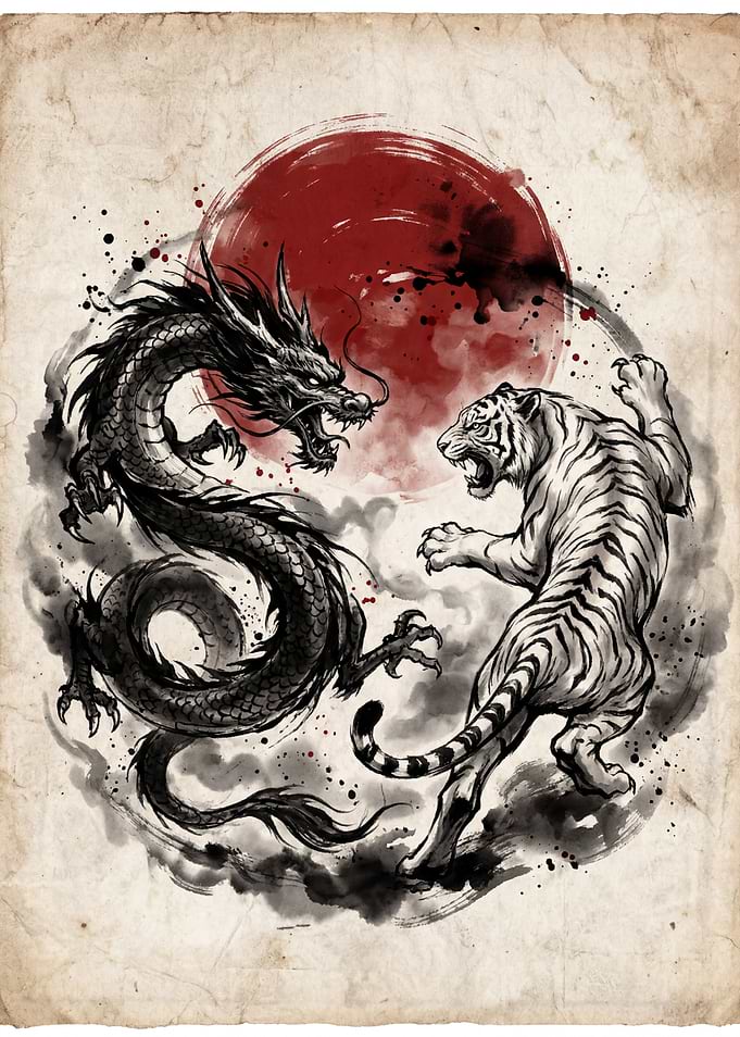 Dragon and Tiger Ink Battle