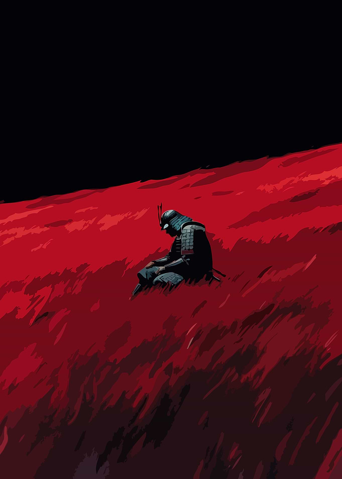 Lone Samurai in Red Field Art