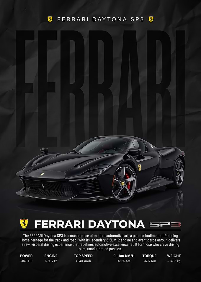 black sleek Ferrari Daytona SP3 car Poster