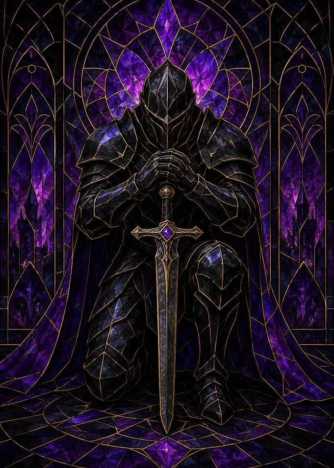 Kneeling Knight in Stained Glass