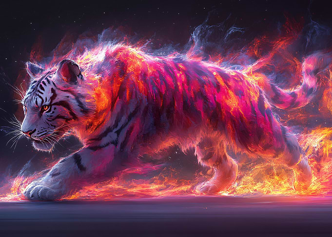 Fiery White Tiger Digital Art