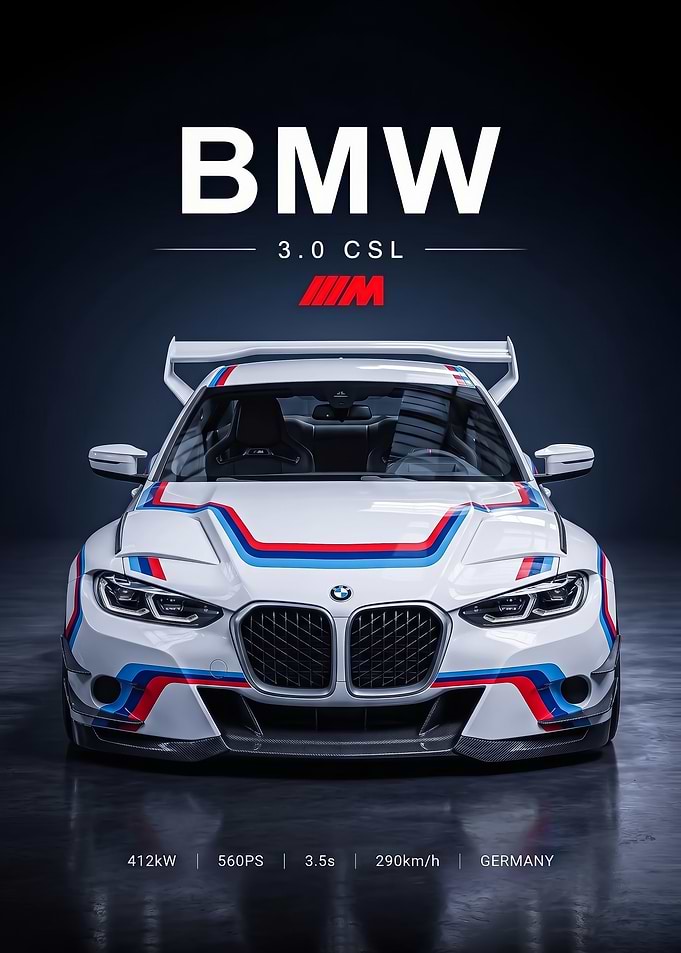 sleek race BMW 3.0 CSL Sports Car Poster