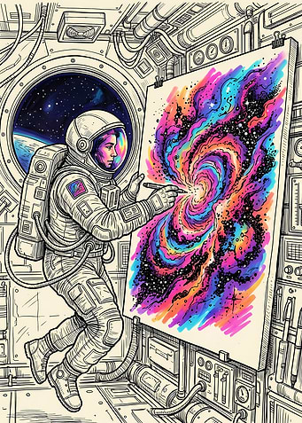 Astronaut Painting a Vibrant Galaxy
