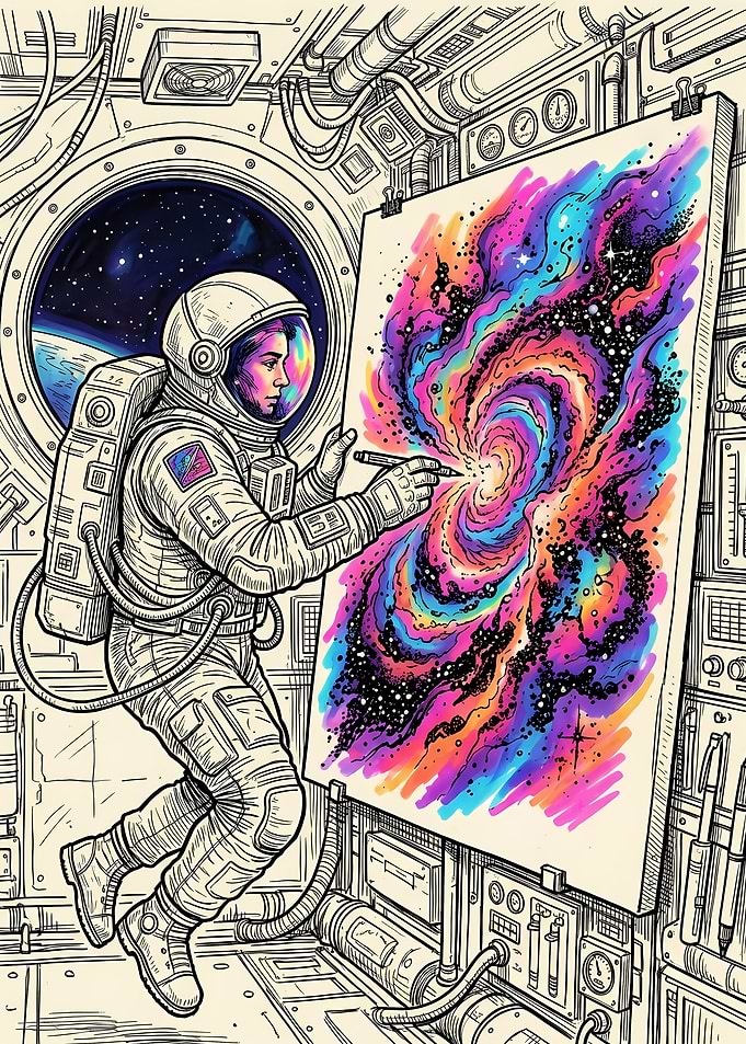 Astronaut Painting a Vibrant Galaxy