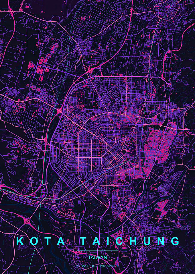Neon Map of Taichung City