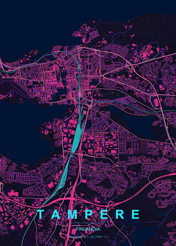 Tampere Finland Neon Map Poster