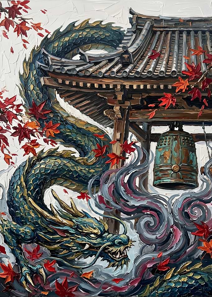 Dragon and Temple Bell Painting